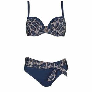 OPERA BLUE ANIMAL UNDERWIRED HI-WAISTED BIKINI SIZE 10 NEW